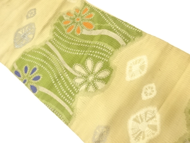 JAPANESE KIMONO / ANTIQUE NAGOYA OBI / SILK / WOVEN FLOWERS